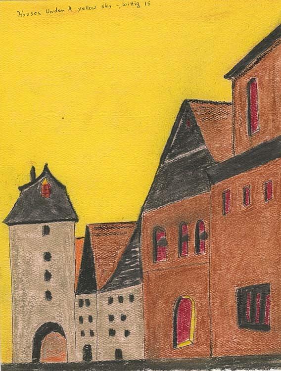 Old Drawing - Houses Under a Yellow Sky by Robert Wittig