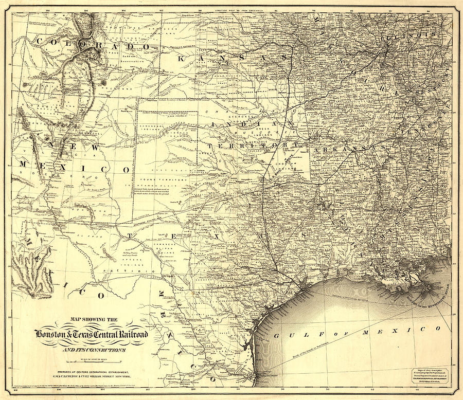 Houston and Texas Central Railroad, 1867 Digital Art by Texas Map Store