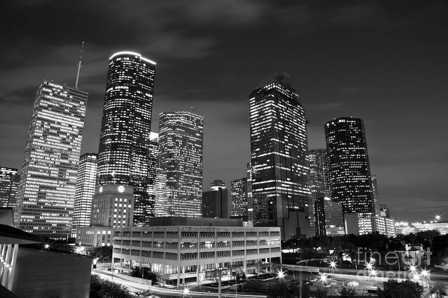Houston by night in black and white Photograph by Olivier Steiner