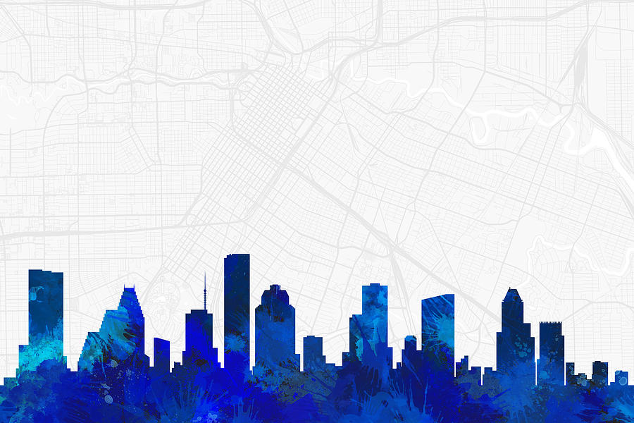 Houston Cityscape And Streetmap Blue Skyline Digital Art