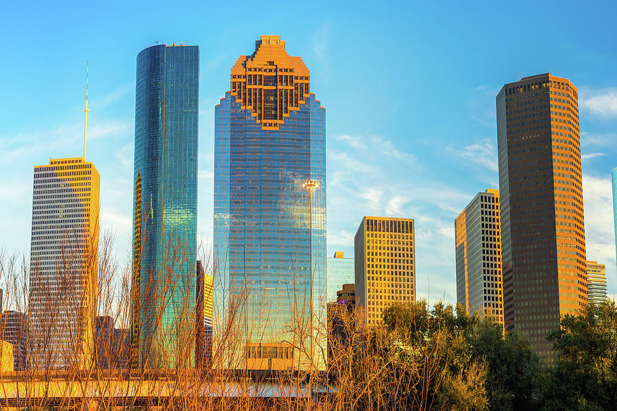 Houston Downtown Skyline At Sunset Photograph By Gregory Ballos - Pixels