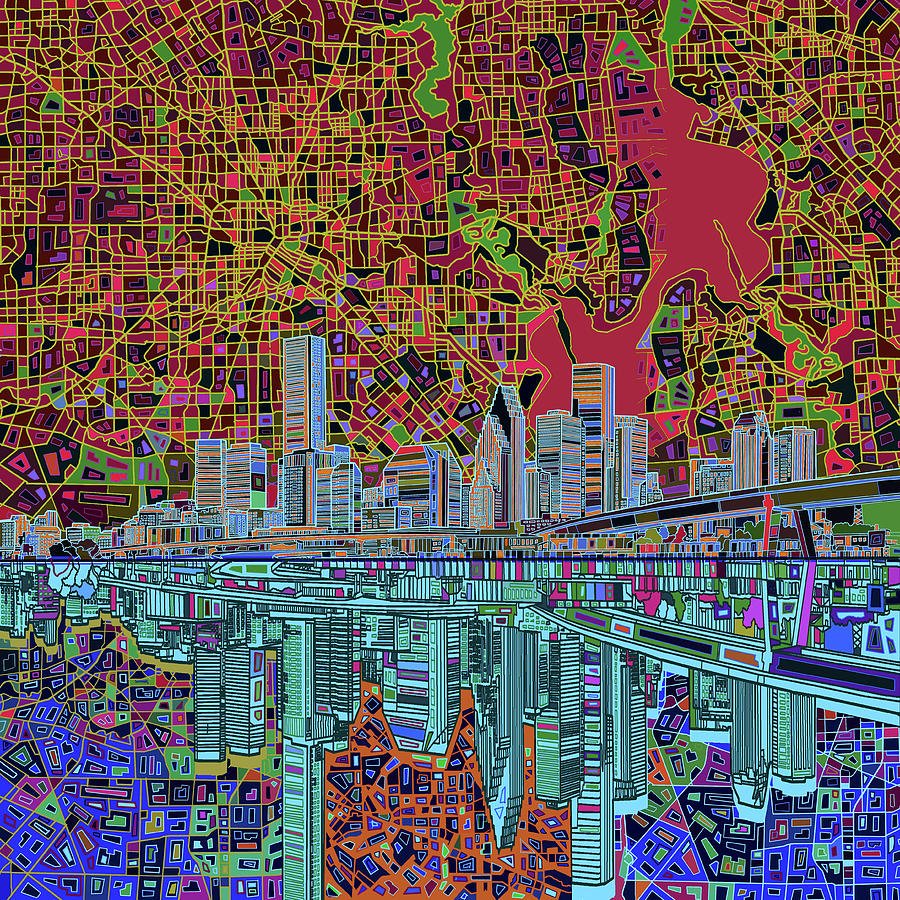 Houston Skyline Abstract 3 Painting