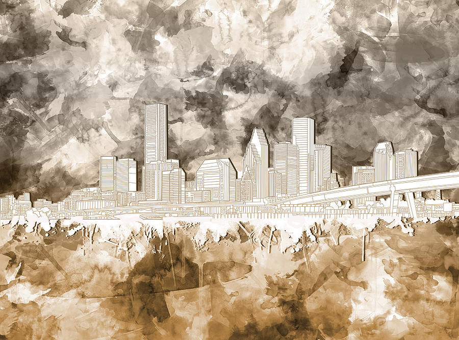 Houston Painting - Houston Skyline Brush Strokes 2 by Bekim M