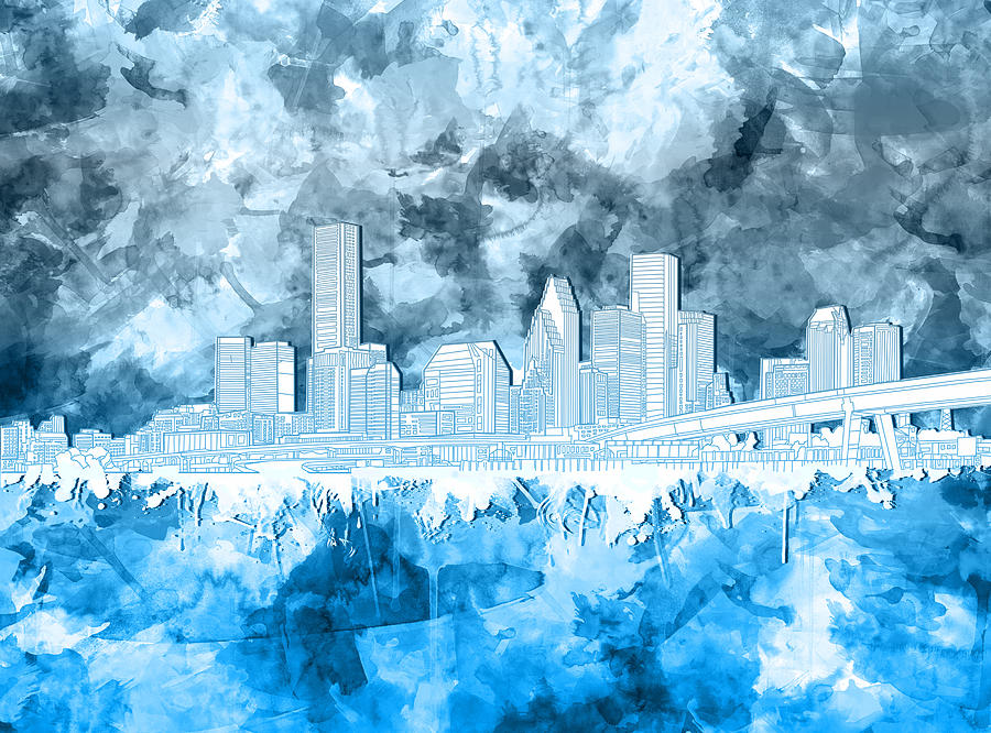 Houston Skyline Brush Strokes 4 Painting by Bekim M