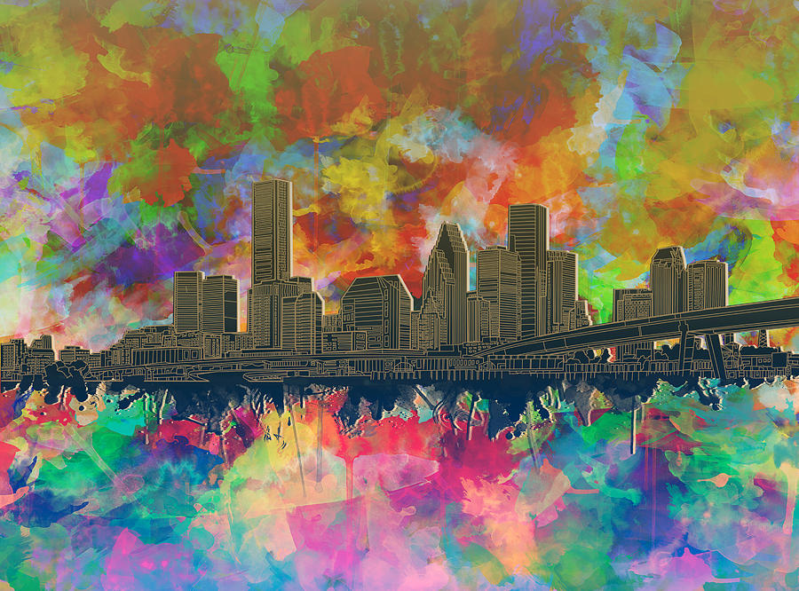 Houston Skyline Brush Strokes 5 Painting by Bekim M