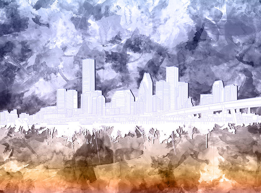 Houston Skyline Brush Strokes Painting by Bekim M