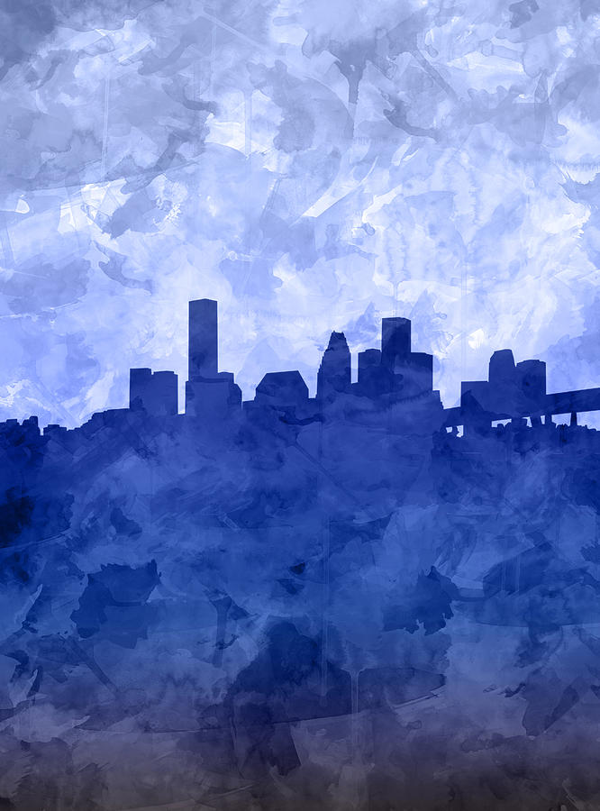 Houston Skyline Grunge Blue Painting by Bekim M