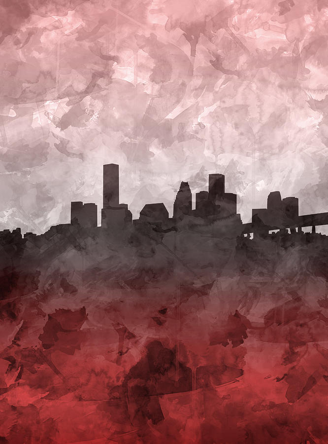 Houston Skyline Grunge Red Painting by Bekim M