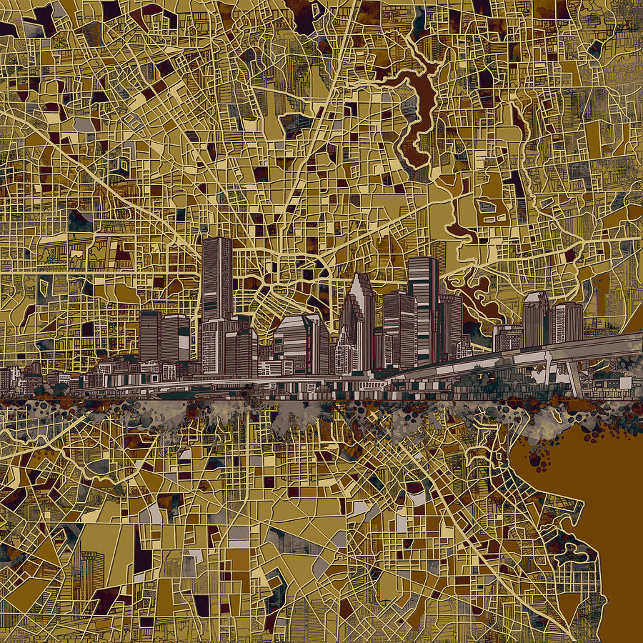 Houston Skyline Map 10 Painting by Bekim M