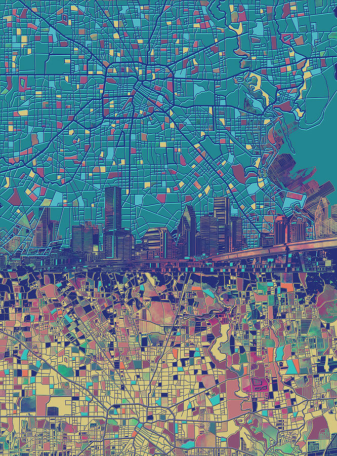 Houston Skyline Map 2 Painting by Bekim M