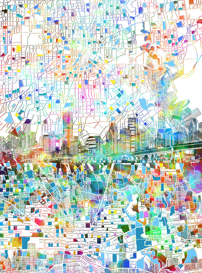Houston Skyline Map 3 Painting by Bekim M