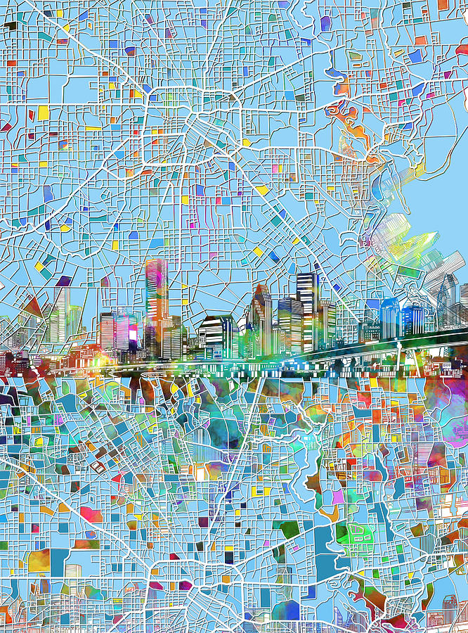 Houston Skyline Map 4 Painting by Bekim M
