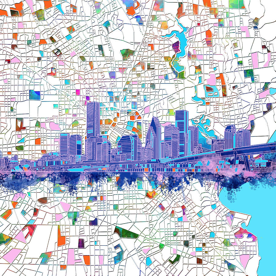 Houston Painting - Houston Skyline Map 5 by Bekim M