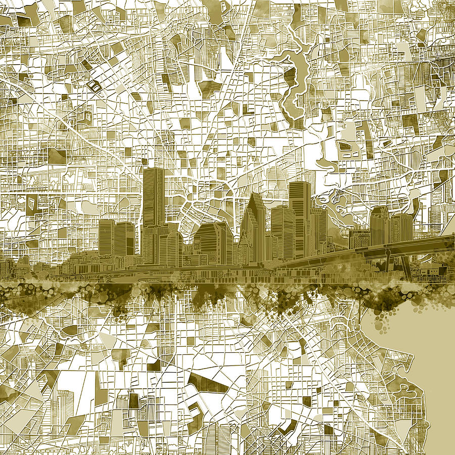 Houston Painting - Houston Skyline Map 7 by Bekim M