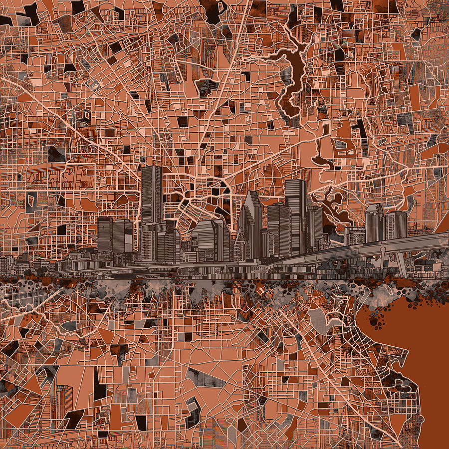 Houston Skyline Map 8 Painting by Bekim M