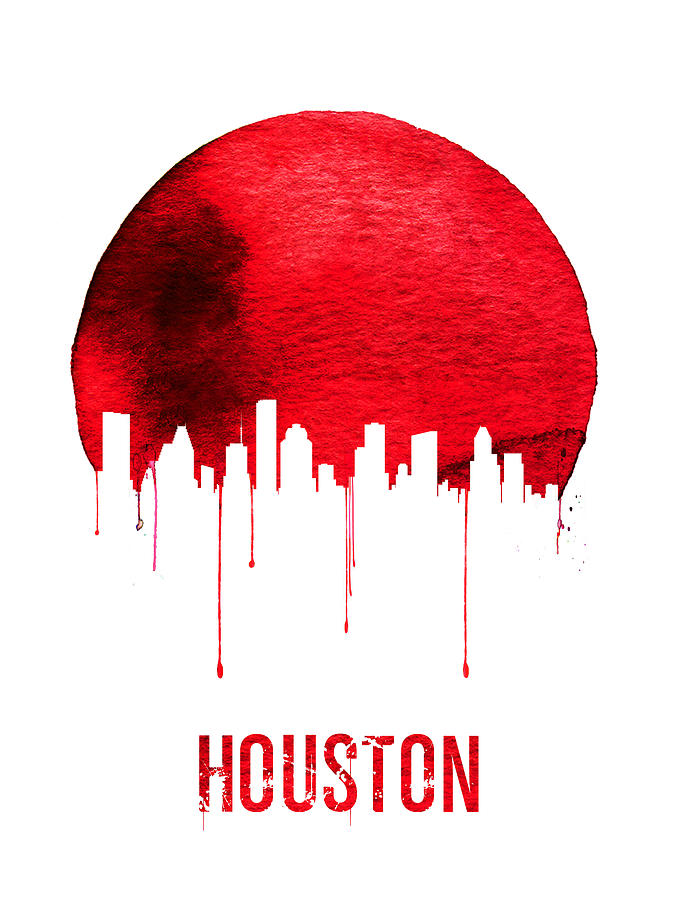 Houston Painting - Houston Skyline Red by Naxart Studio