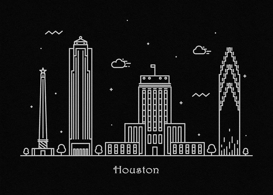 Houston Skyline Travel Poster Drawing by Inspirowl Design