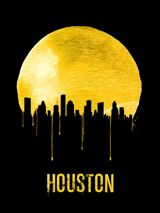 Houston Painting - Houston Skyline Yellow by Naxart Studio