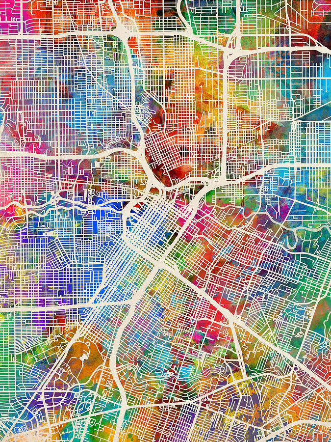 Houston Texas City Street Map Digital Art by Michael Tompsett