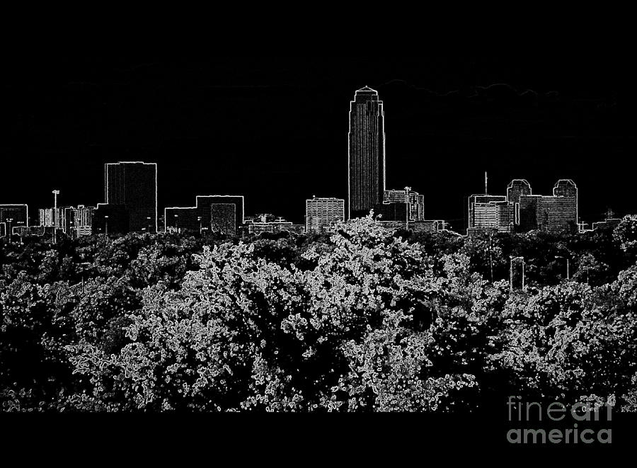Houston Texas Neon Skyline Black and White Photograph by Ella Kaye Dickey