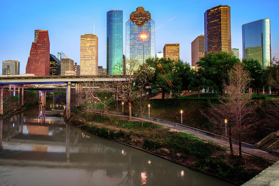 Houston Photograph - Houston Texas Skyline on the Buffalo Bayou by Gregory Ballos