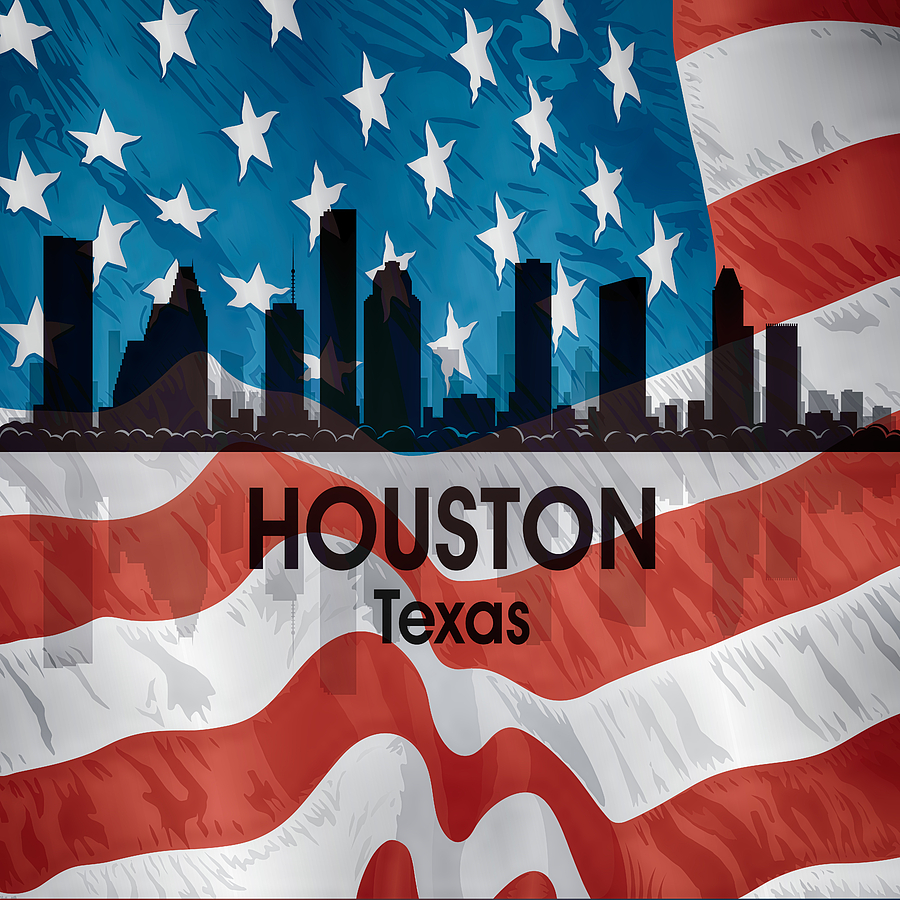 Houston TX American Flag Squared Mixed Media by Angelina Tamez