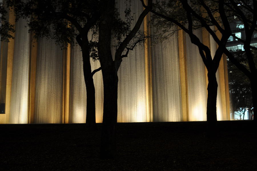 Houston Water Wall at Night 1 Photograph by Tyler Thompson Fine Art