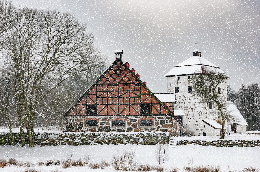 Hovdala Castle Gatehouse and Stables in Winter Photograph by Antony McAulay