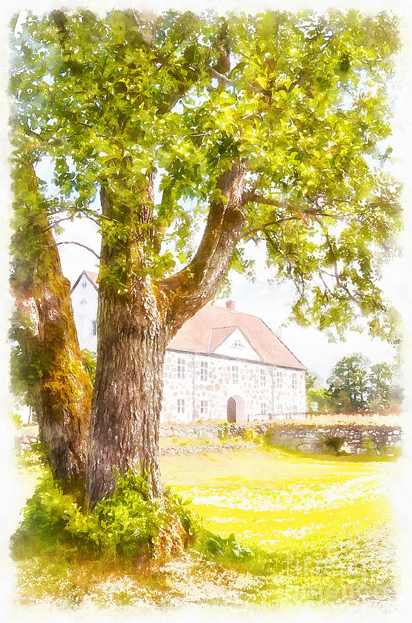 Castle Painting - Hovdala Slott digital watercolor painting by Antony McAulay
