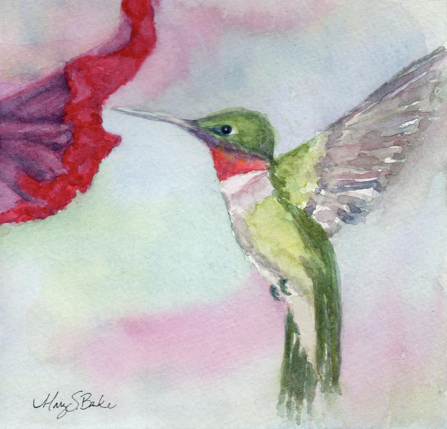 Hovering Ruby Painting by Mary Benke