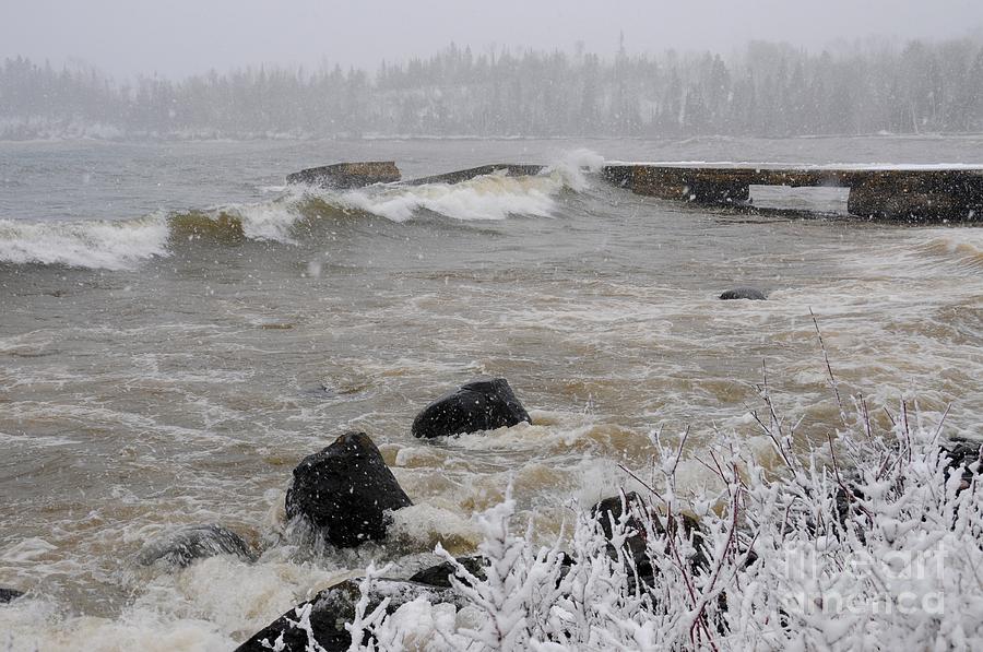 Hovland Dock during March Storm Photograph by Sandra Updyke