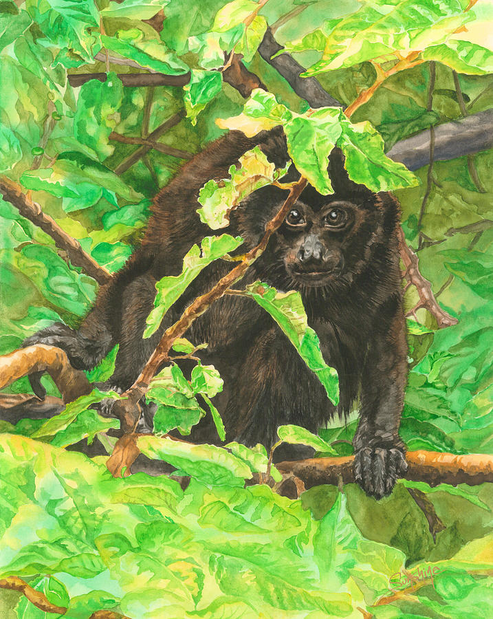 Monkey Painting - Howler Monkey Peek-A-Boo by Sunshine ONeal Qualls