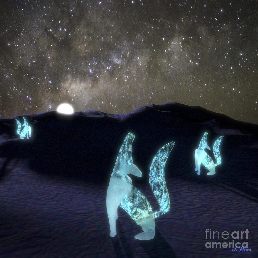 Fantasy Digital Art - Howling at the moon by Julio Haro