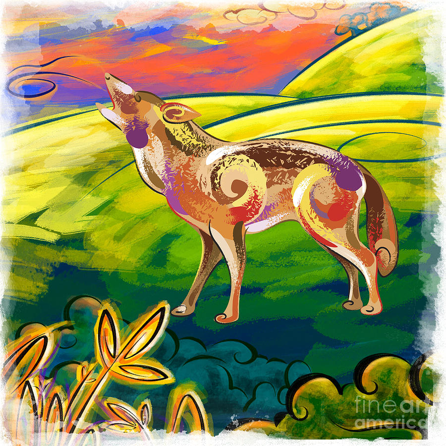 Wildlife Digital Art - Howling Coyote  by Peter Awax