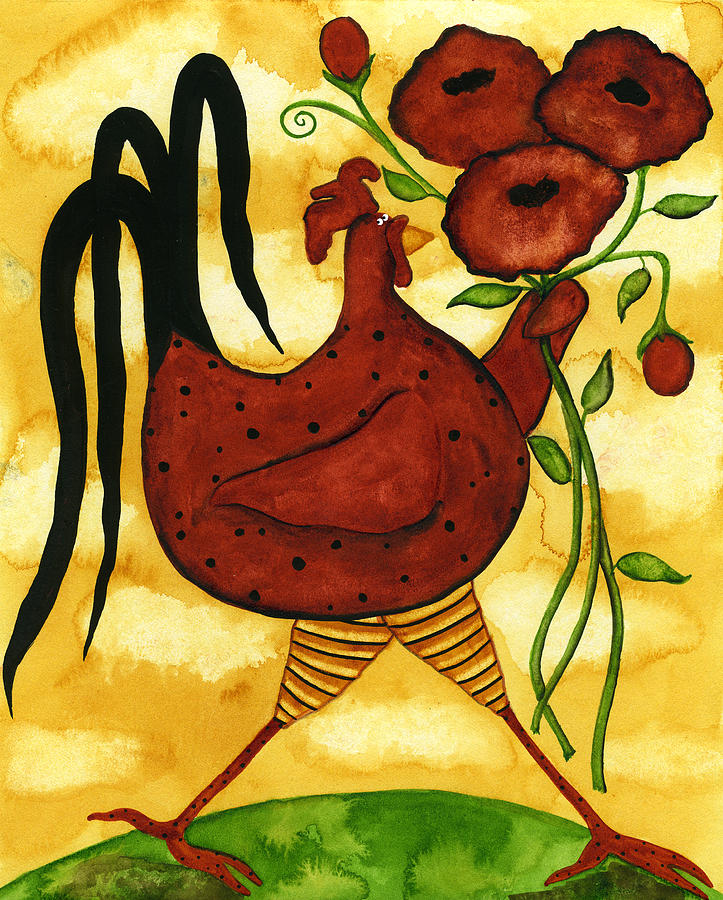 Chicken Painting - Romancing Red by Debi Hubbs