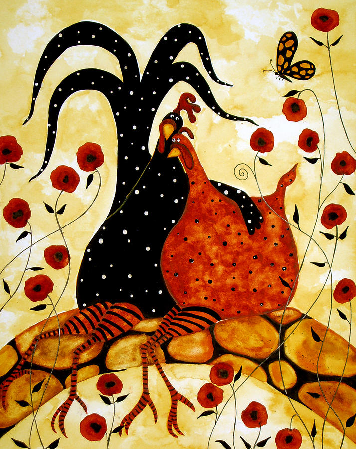 Chicken Painting - Lovers On A Bridge by Debi Hubbs