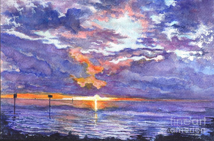Sunset Painting - Hudson Beach Sunset Florida by Carol Wisniewski
