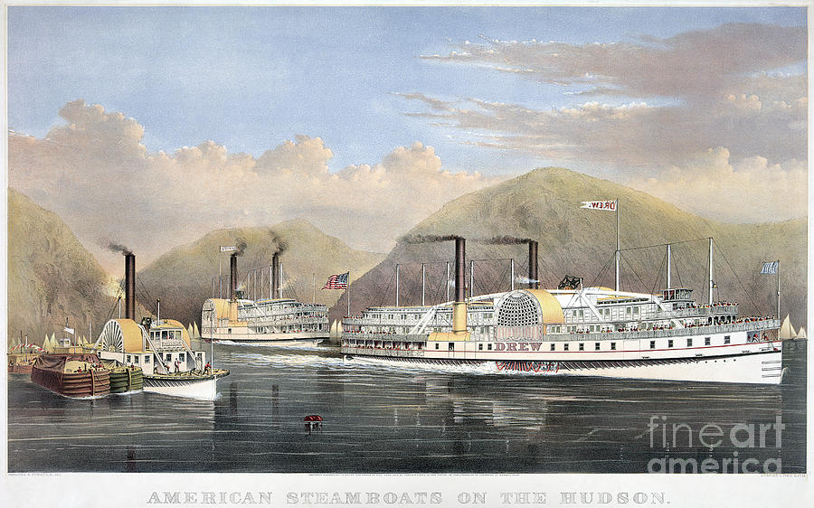 Transportation Photograph - Hudson River Steamships by Granger
