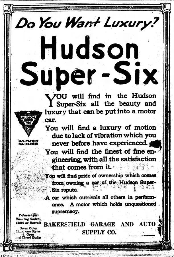 Hudson Super Six The Bakersfield Californian Sat Sep 23 1916 Photograph by Robert Rhoads
