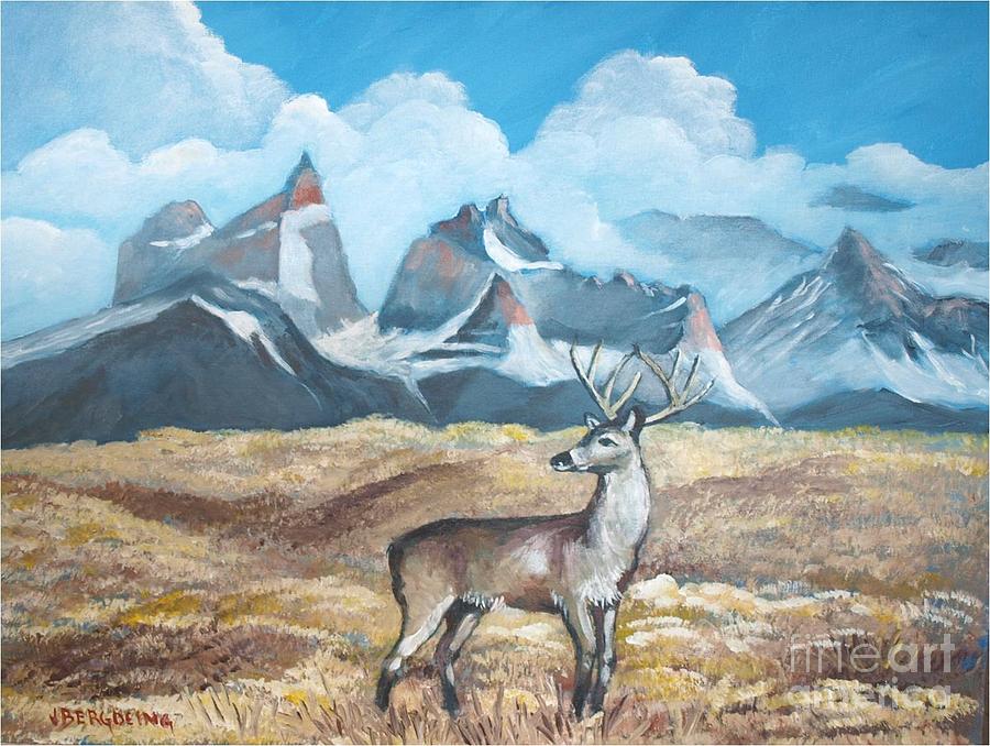 Huemul near Torres del Paine Painting by Jean Pierre Bergoeing