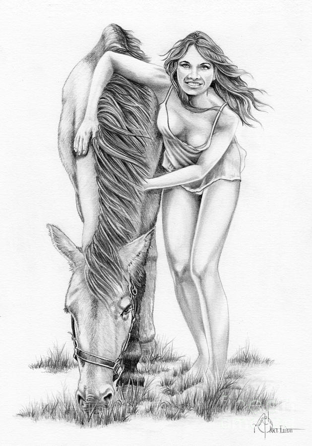 Horse Drawing - Hug a Horse by Murphy Elliott