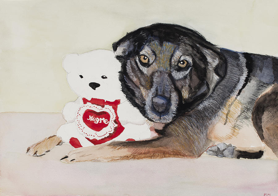 Dog Painting - Hug Me by Marcella Morse