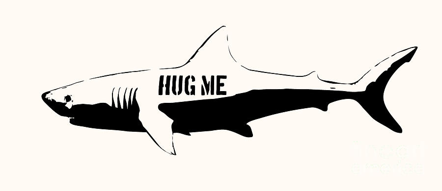 Hug Me Shark - Black Digital Art