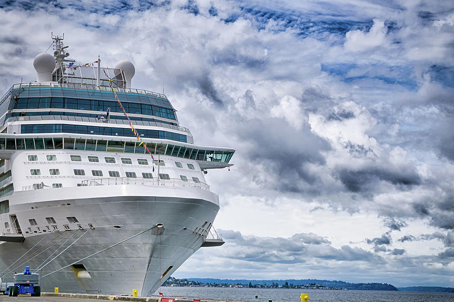 Huge Cruise Ship Liner Parked  At Pier In Port Of Larg City Photograph by Alex Grichenko