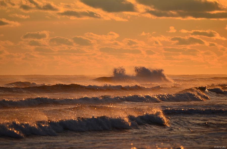 0219 Huge Orange Waves at Sunset Photograph by Jeff at JSJ Photography
