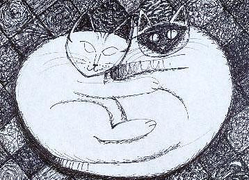 Cats Drawing - Hugging Kitties by Lana Cheng Cats Drawing - Hugging Kitties by Lana Cheng