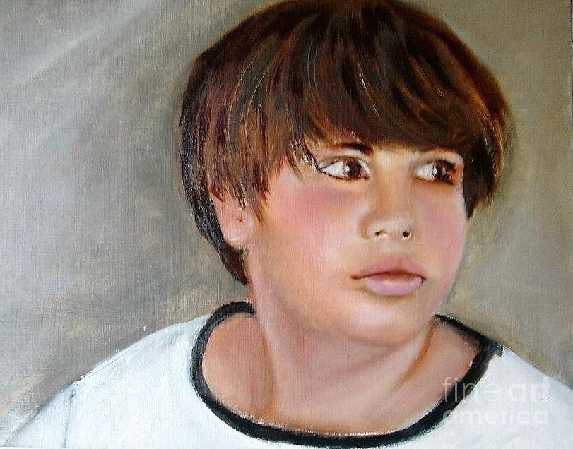 Hugo, portrait of a young boy Painting by Angela Cartner