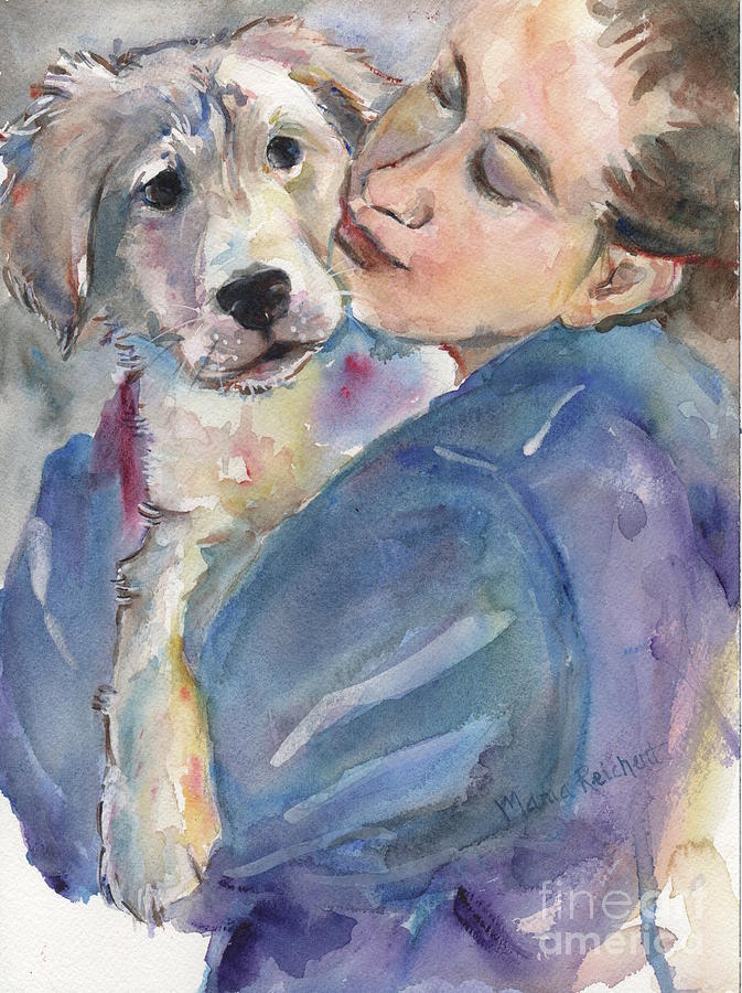 Pet Portrait Painting - Hugs by Maria Reichert