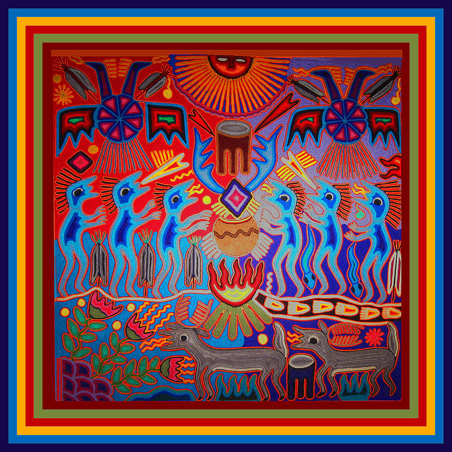Huichol Tribal Fire Ritual Digital Art by Vagabond Folk Art - Virginia Vivier