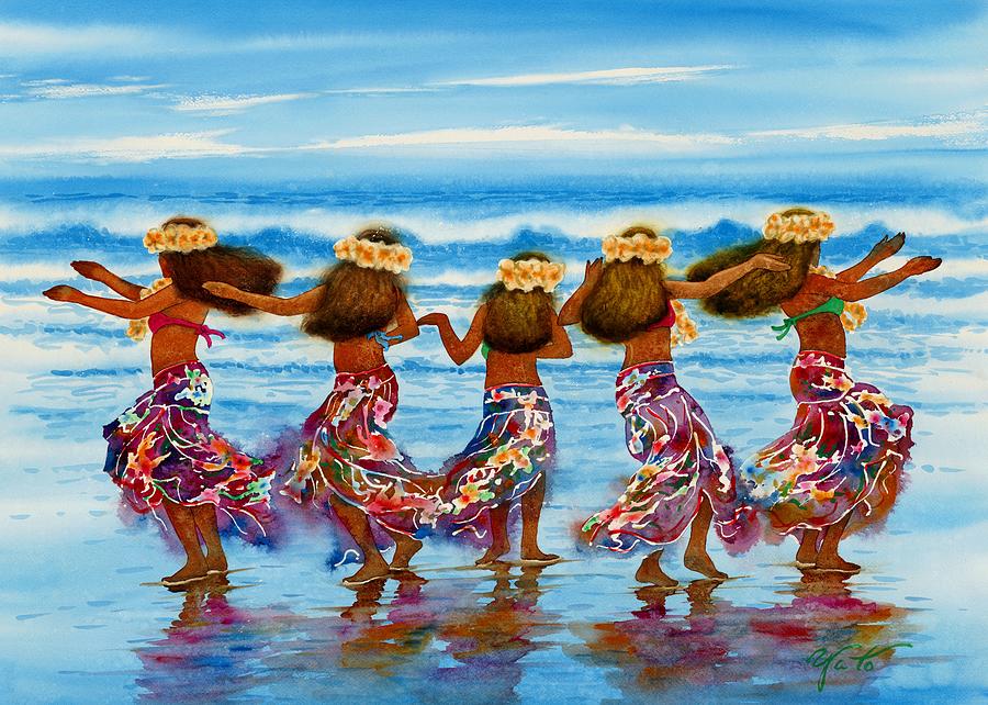 Beach Painting - Hula Dance #2 by John YATO